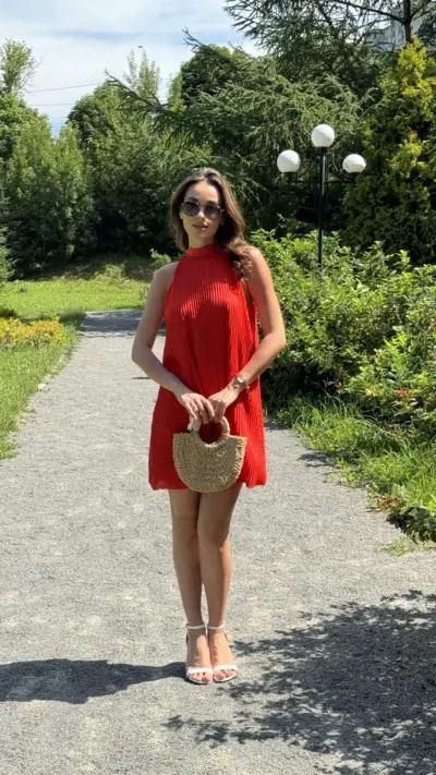 Червона сукня гофре