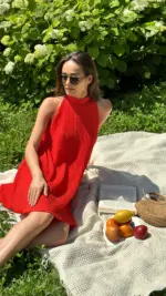 Червона сукня гофре