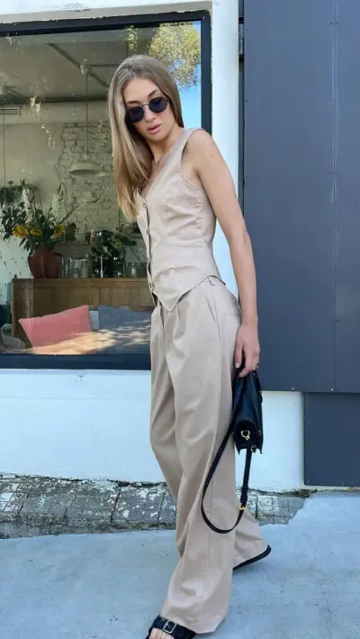 Рожевий костюм з льону ПАЛАЦЦО