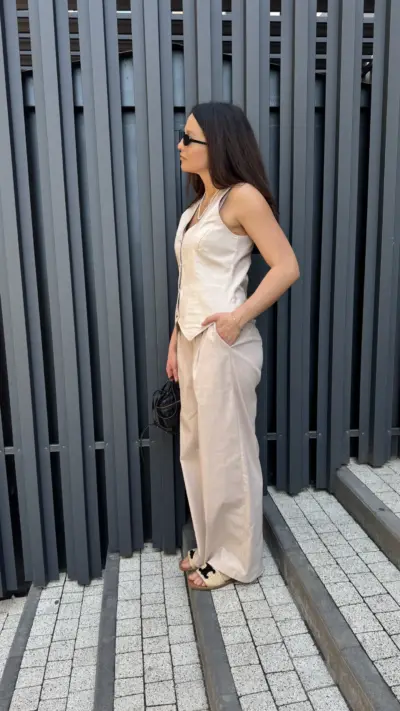 Бежевий костюм з льону ПАЛАЦЦО