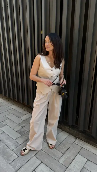 Бежевий костюм з льону ПАЛАЦЦО