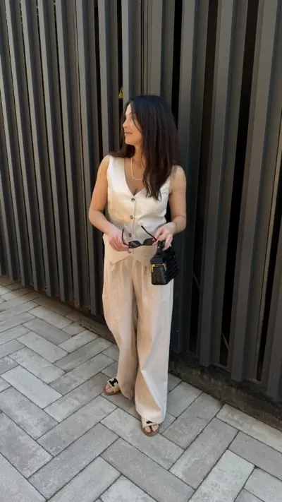 Бежевий костюм з льону ПАЛАЦЦО