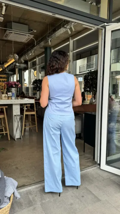 Блакитний костюм з льону ПАЛАЦЦО