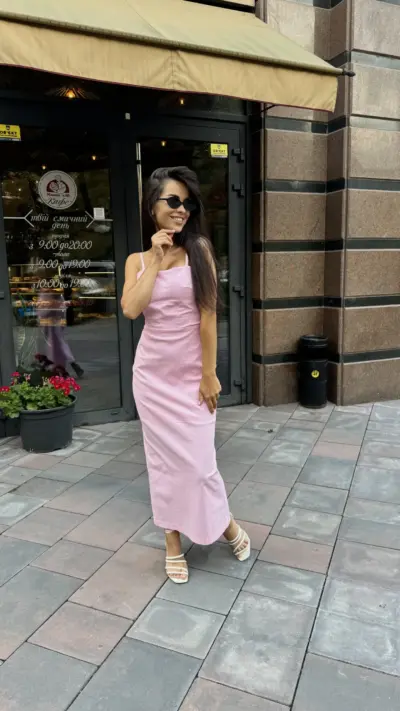 Рожева сукня лляна зі спинкою