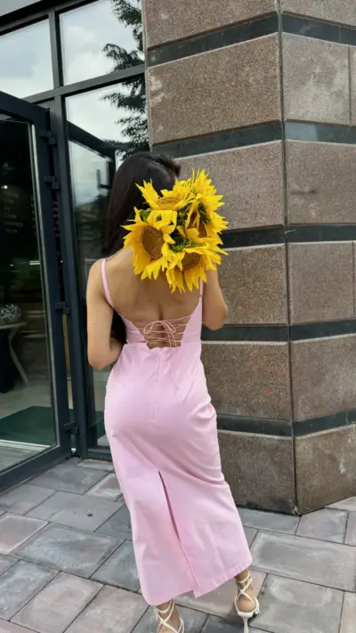 Рожева сукня лляна зі спинкою