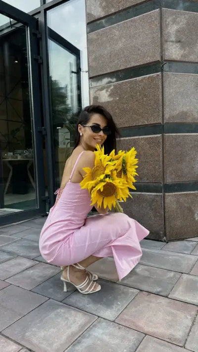 Рожева сукня лляна зі спинкою