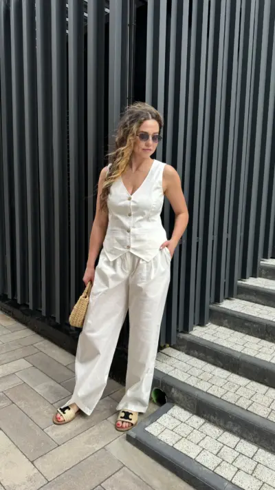 Білий костюм з льону ПАЛАЦЦО