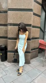 Блакитна сукня лляна зі спинкою