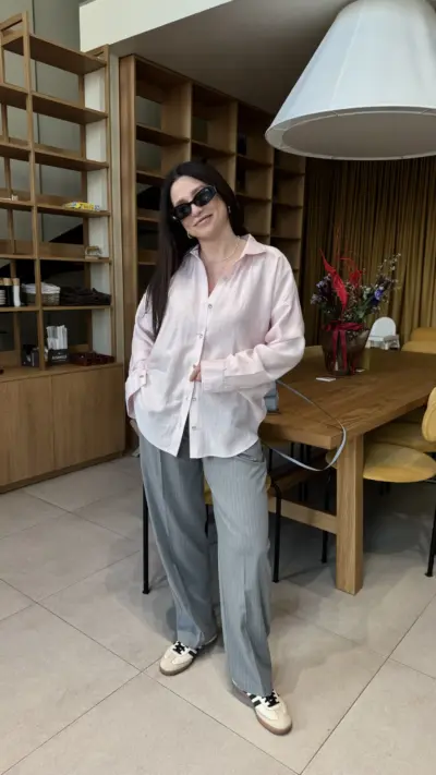 Штани палаццо сірі в смужку - Зображення 4