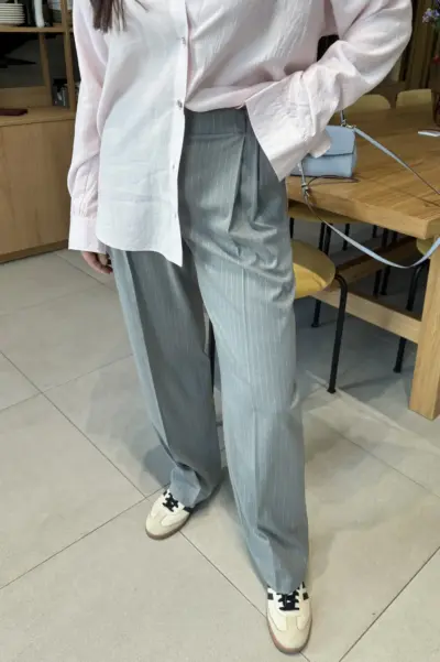 Штани палаццо сірі в смужку