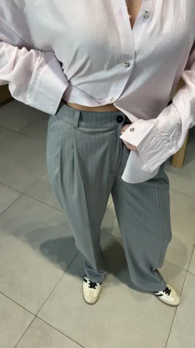 Штани палаццо сірі в смужку - Зображення 2