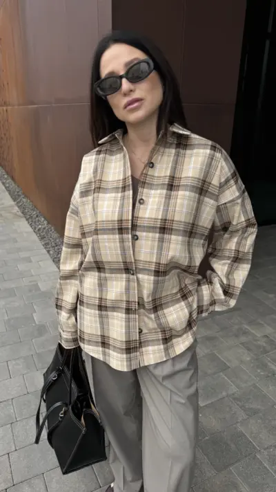 Бежева картата сорочка - Зображення 2