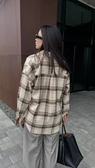 Бежева картата сорочка - Зображення 3