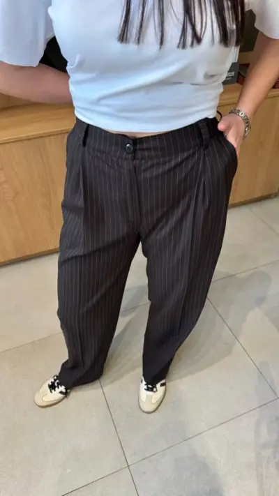 Штани палаццо коричневі в смужку