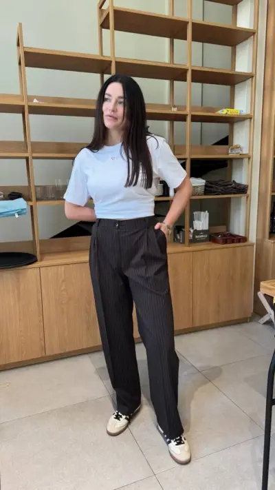 Штани палаццо коричневі в смужку