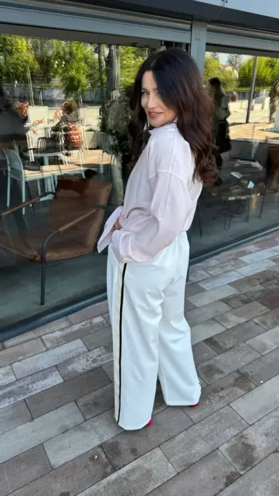 Білі штани палаццо на резинці