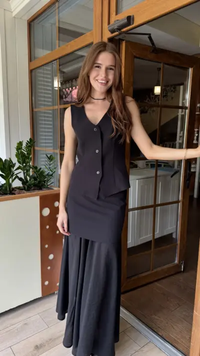 Чорний костюм з спідницею та жилетом