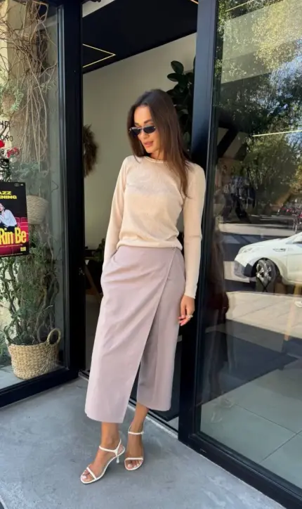 Штани кюлоти-спідниця відтінку світле мокко