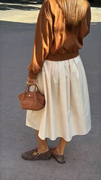 Базова міді-спідниця з акцентом на талію беж - Зображення 2