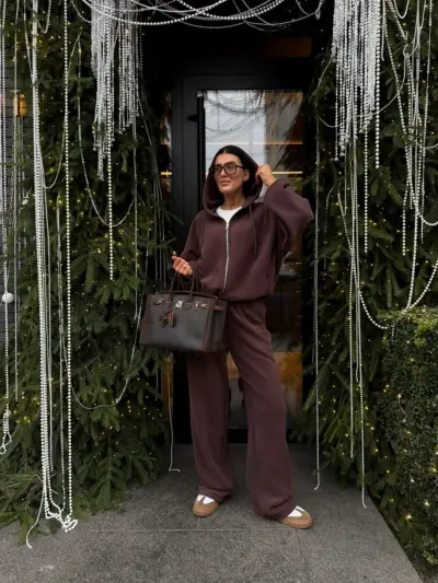 Преміальний зіп-костюм з двостороннього флісу Коричневий