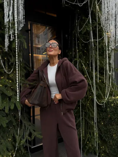 Преміальний зіп-костюм з двостороннього флісу Коричневий - Зображення 2