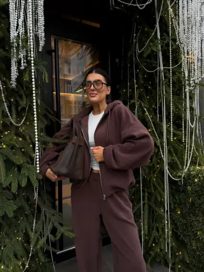 Преміальний зіп-костюм з двостороннього флісу Коричневий - Зображення 4